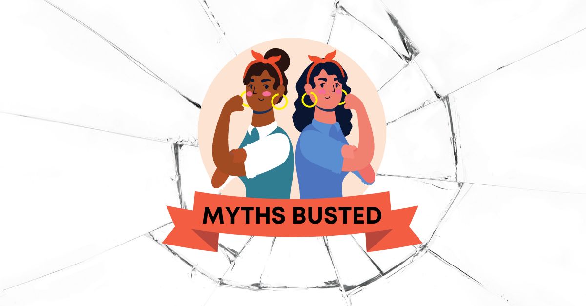 image of two women showing off their muscles with the text myths busted