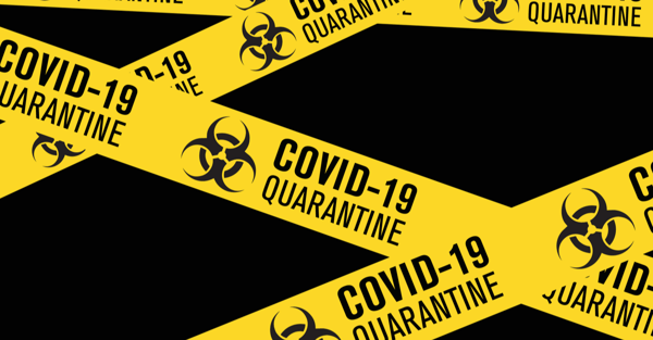quarantine tape isolated on black background